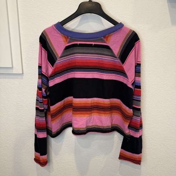 Free People We The Free Stripe Baja Long Sleeve Shirt Multicolor Boho Medium - Picture 6 of 8
